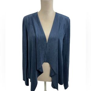 LOFT Blue Washable Suede Open Front Drape Jacket Size 14 Lightweight